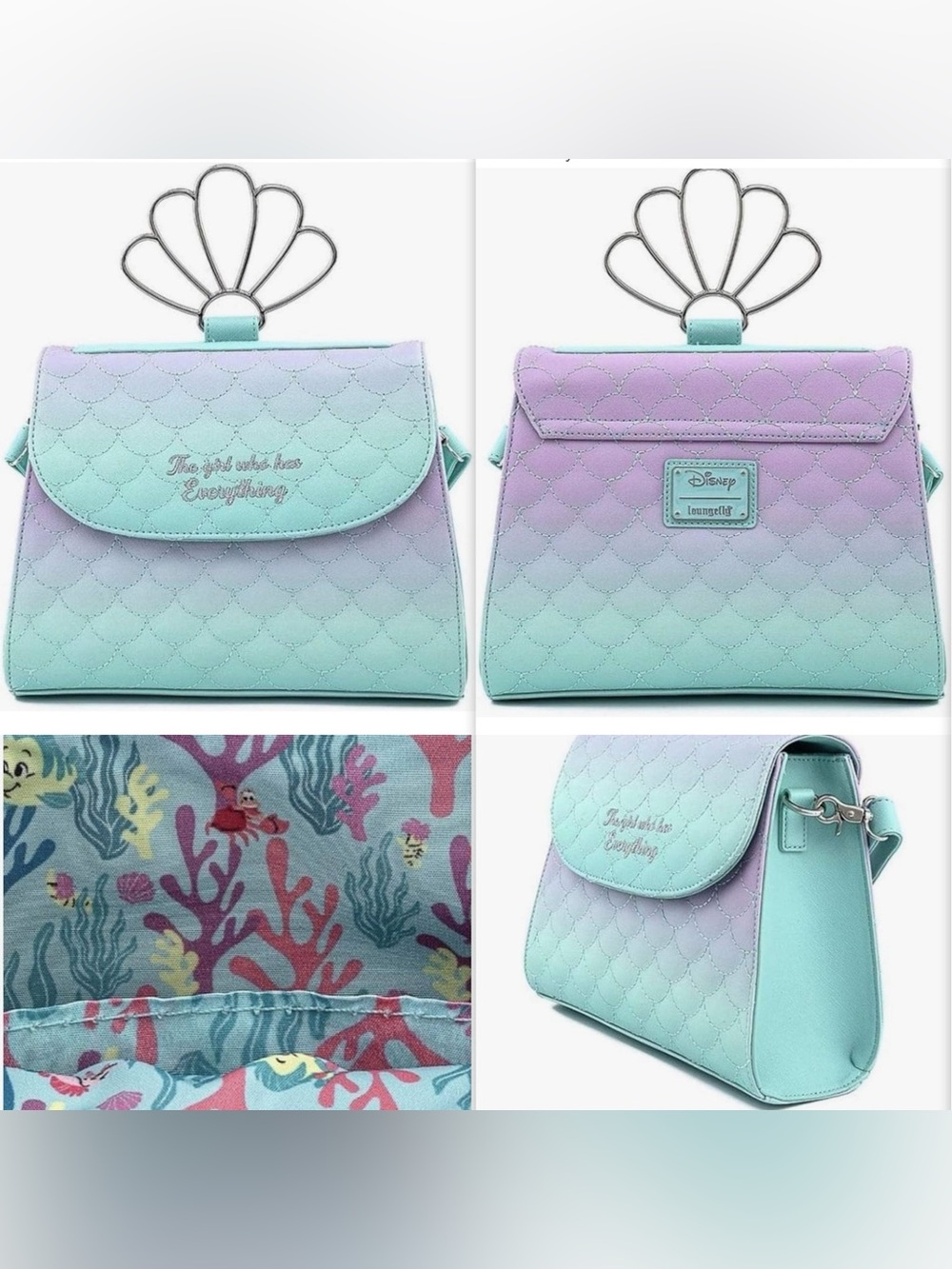 NWOT Loungefly Disney
The Little Mermaid
Ombre Scales Shell
Handle Crossbody